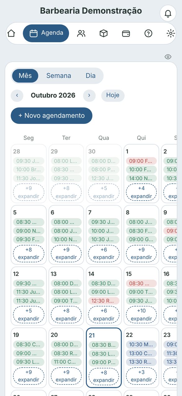Agenda do dia aberta no celular
